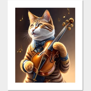 Mr. cat plays the violin Posters and Art